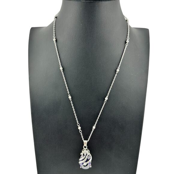 18K GP Purple Glass Oval Cubic Zirconia Cluster Accent Silver Tone 18" Necklace - Picture 4 of 5